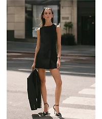 French Connection Harrie Suiting Double Breasted Crew Neck Sleeveless Button Front Mini Dress