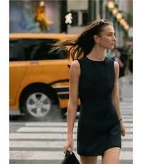 French Connection Harrie Suiting Double Breasted Crew Neck Sleeveless Button Front Mini Dress