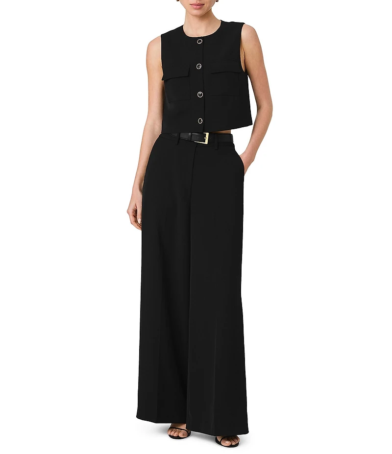 French Connection Harry Suiting High Waisted Wide Leg Trouser Pant