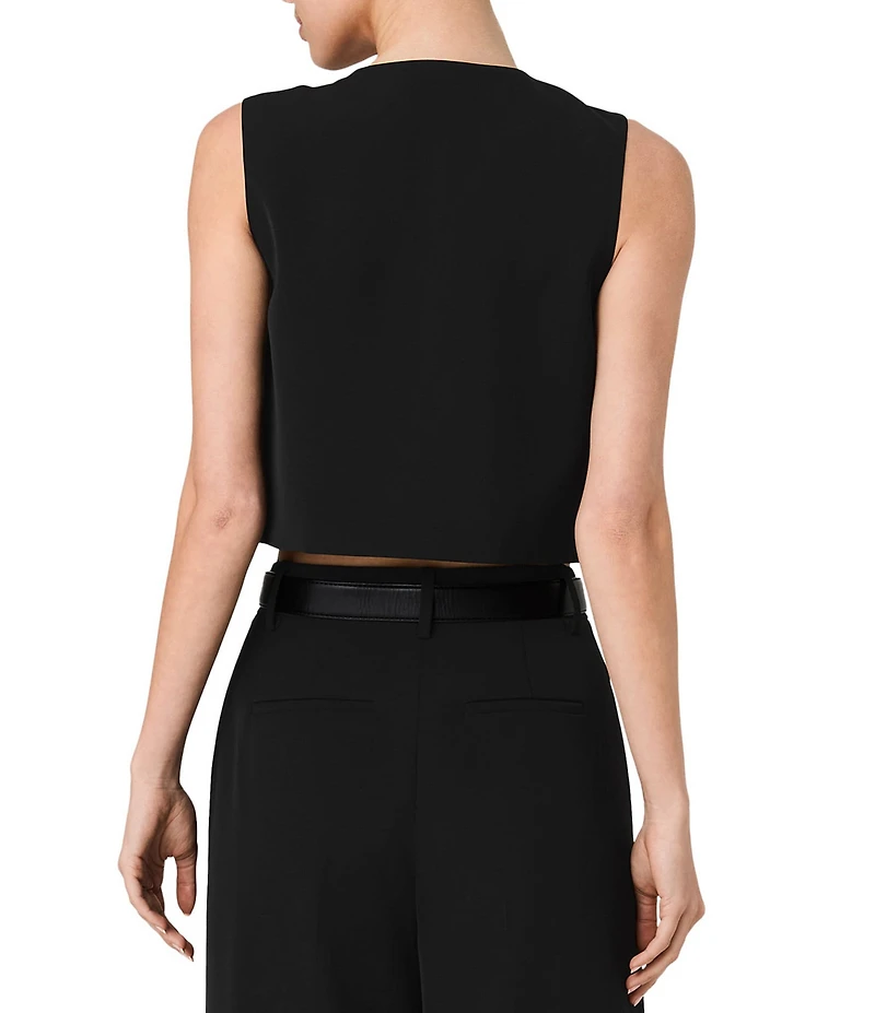 French Connection Harry Suiting Round Neck Sleeveless Button Front Boxy Top