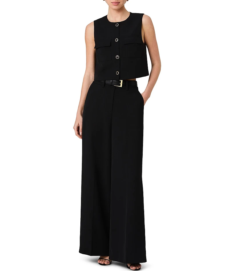 French Connection Harry Suiting Round Neck Sleeveless Button Front Boxy Top