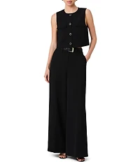 French Connection Harry Suiting Round Neck Sleeveless Button Front Boxy Top