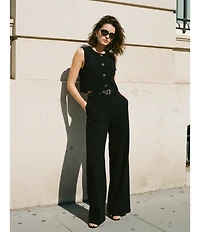 French Connection Harry Suiting Round Neck Sleeveless Button Front Boxy Top