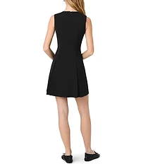 French Connection Harry Suiting Round Neck Sleeveless Inverted Pleat Mini Dress