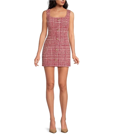 French Connection Houndstooth Square Sleeveless Brushed Wool Blend Sheath Mini Dress