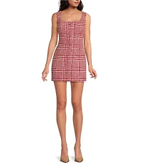 French Connection Houndstooth Square Sleeveless Brushed Wool Blend Sheath Mini Dress
