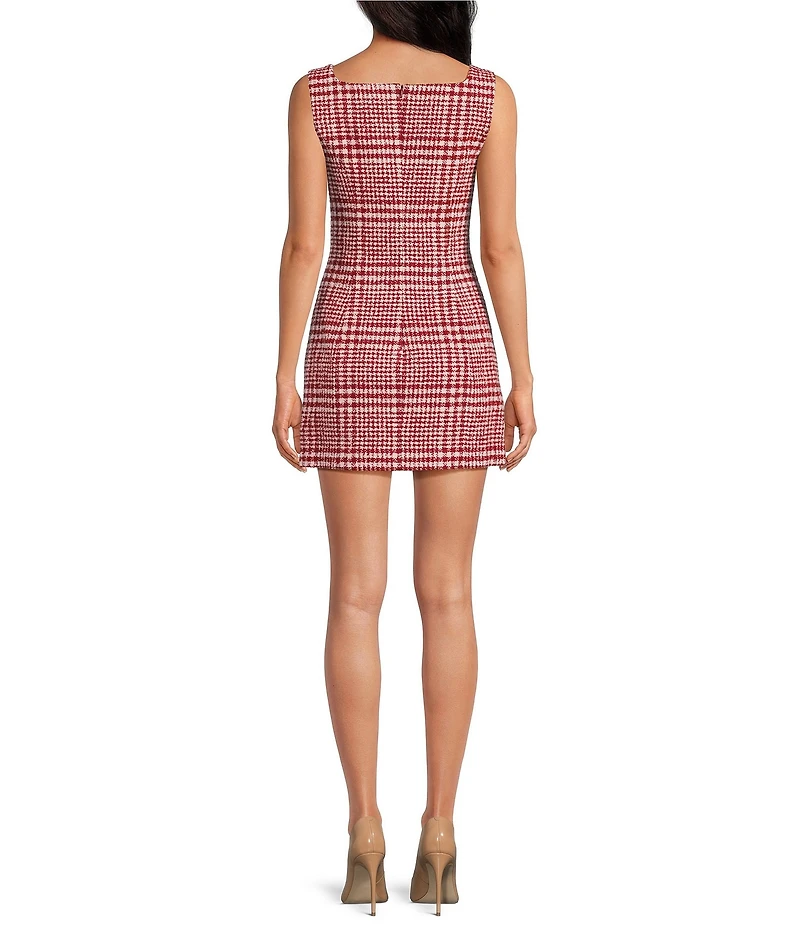 French Connection Houndstooth Square Sleeveless Brushed Wool Blend Sheath Mini Dress