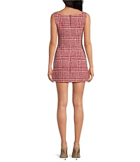 French Connection Houndstooth Square Sleeveless Brushed Wool Blend Sheath Mini Dress