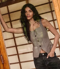 French Connection Houndstooth Wool Blend Square Neck Sleeveless Button Front Coordinating Top