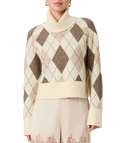 French Connection Koda Knit Argyle Jacquard Turtleneck Long Sleeve Sweater