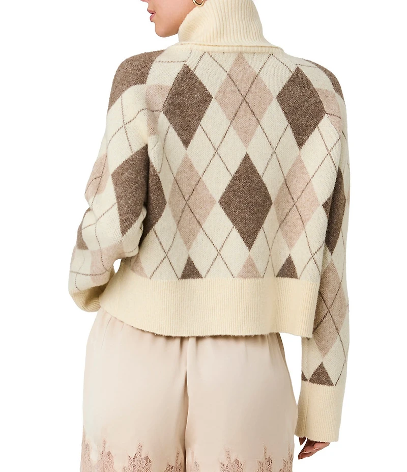 French Connection Koda Knit Argyle Jacquard Turtleneck Long Sleeve Sweater
