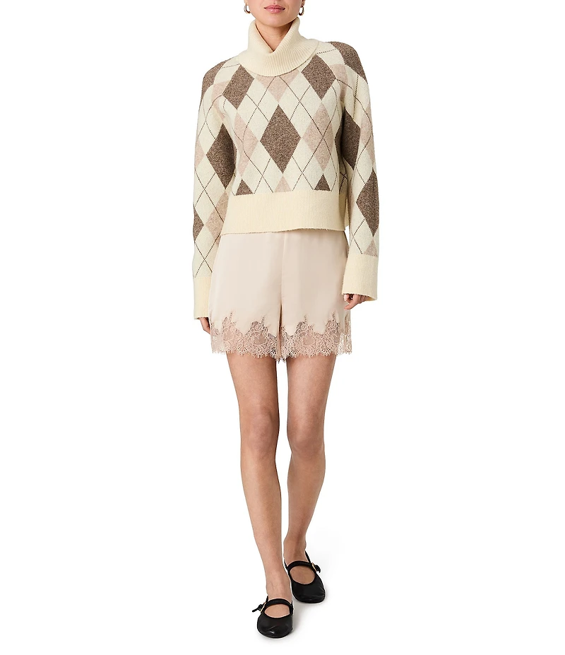 French Connection Koda Knit Argyle Jacquard Turtleneck Long Sleeve Sweater
