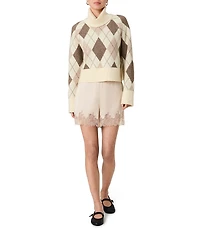 French Connection Koda Knit Argyle Jacquard Turtleneck Long Sleeve Sweater