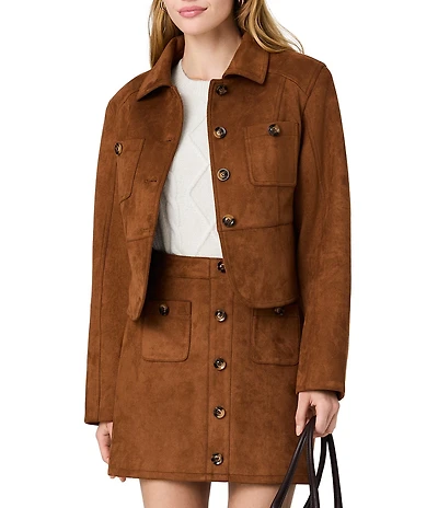 French Connection Laney Suede Collared Long Sleeve Tailored Jacket