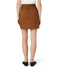 French Connection Laney Suede Patch Pocket Button Front A-Line Mini Skirt