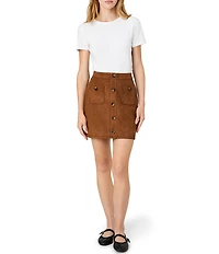 French Connection Laney Suede Patch Pocket Button Front A-Line Mini Skirt