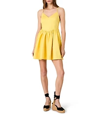 French Connection Lilah Stretch Cotton V-Neck Sleeveless Ballerina Mini Dress
