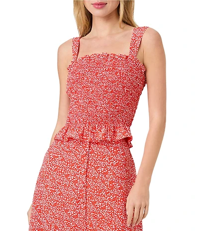 French Connection Madison Crepe Agnes Fleur Printed Smocked Square Neck Sleeveless Coordinating Top