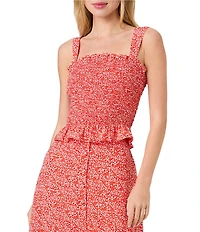 French Connection Madison Crepe Agnes Fleur Printed Smocked Square Neck Sleeveless Coordinating Top