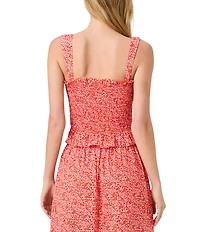 French Connection Madison Crepe Agnes Fleur Printed Smocked Square Neck Sleeveless Coordinating Top