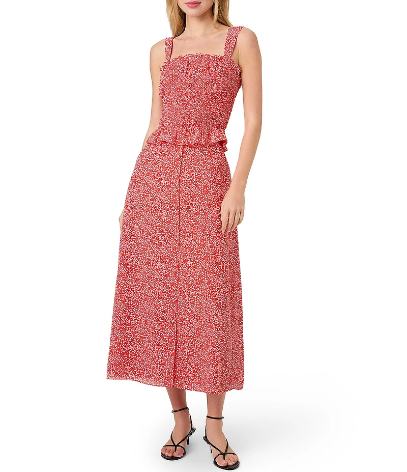 French Connection Madison Crepe Agnes Fleur Printed Smocked Square Neck Sleeveless Coordinating Top