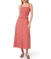 French Connection Madison Crepe Agnes Fleur Printed Smocked Square Neck Sleeveless Coordinating Top