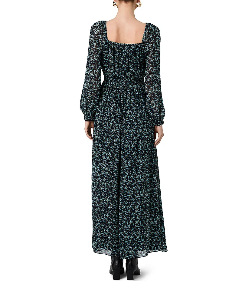 French Connection Marina Ditsy Lucia Fleur Square Neck Long Sleeve Maxi Dress