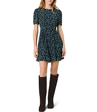 French Connection Marina Silky Chiffon Ditsy Lucia Fleur Round Neck Short Sleeve Mini Dress