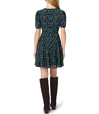 French Connection Marina Silky Chiffon Ditsy Lucia Fleur Round Neck Short Sleeve Mini Dress