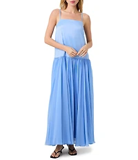 French Connection Marina Silky Chiffon Ruched Square Neck Sleeveless Drop Waist Maxi Dress