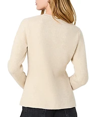 French Connection Marley Knit Jewel Neck Long Sleeve Button Front Top
