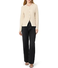 French Connection Marley Knit Jewel Neck Long Sleeve Button Front Top
