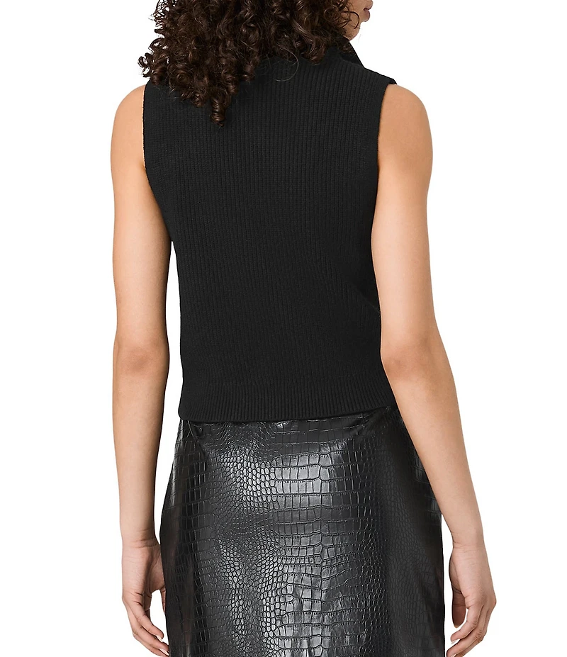 French Connection Marley Knit Quarter Zip Collared V-Neck Sleeveless Rib Vest Top