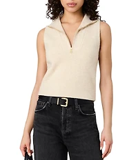 French Connection Marley Knit Quarter Zip Collared V-Neck Sleeveless Rib Vest Top