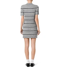French Connection Mason Knit Varsity Stripe Polo Collared Short Sleeve Mini Shirt Dress