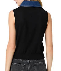 French Connection Maxime Knit Denim Collared Sleeveless Sweater Vest Top