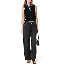 French Connection Maxime Knit Denim Collared Sleeveless Sweater Vest Top