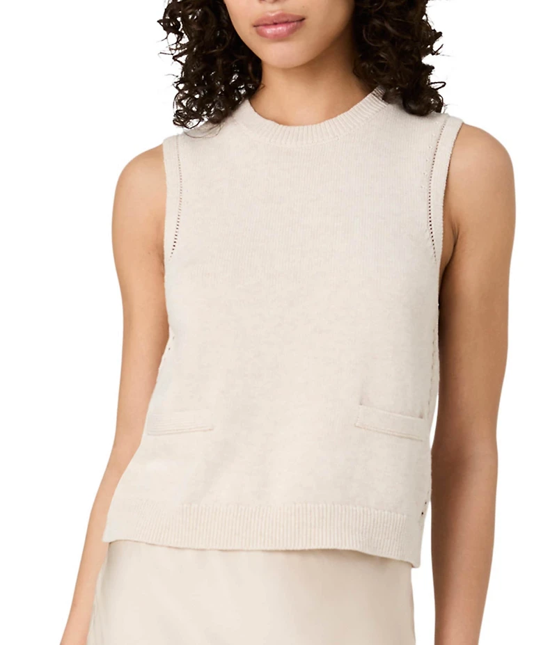 French Connection Mozart Round Neck Sleeveless Pointelle Border Top
