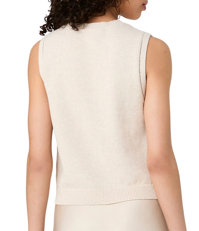 French Connection Mozart Round Neck Sleeveless Pointelle Border Top