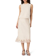 French Connection Mozart Round Neck Sleeveless Pointelle Border Top