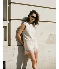 French Connection Mozart Round Neck Sleeveless Pointelle Border Top