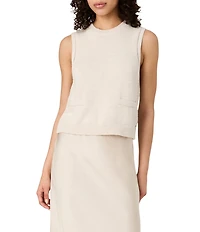 French Connection Mozart Round Neck Sleeveless Pointelle Border Top