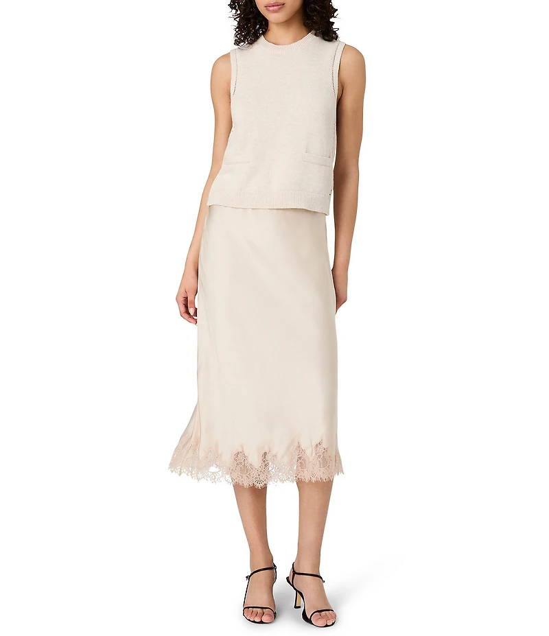 French Connection Mozart Round Neck Sleeveless Pointelle Border Top
