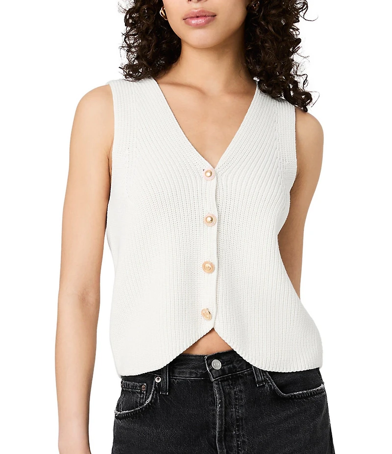 French Connection Mozart V-Neck Sleeveless Rib Knit Vest Top