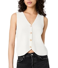 French Connection Mozart V-Neck Sleeveless Rib Knit Vest Top