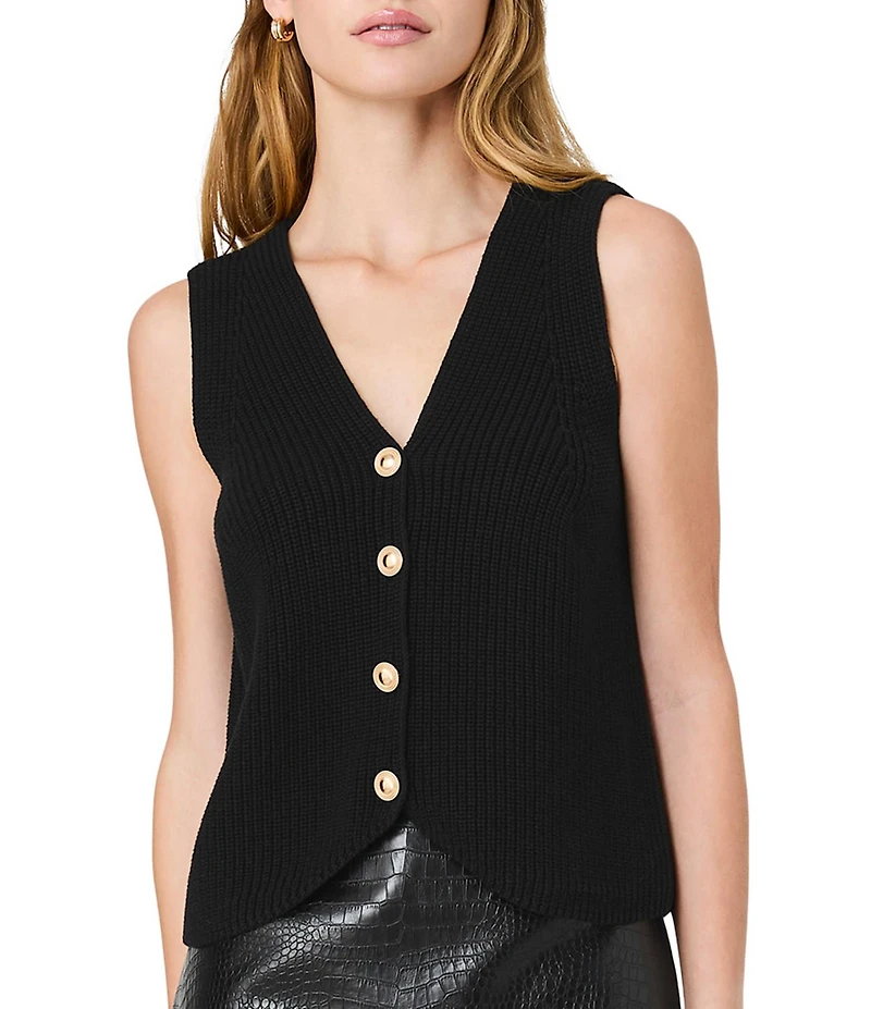 French Connection Mozart V-Neck Sleeveless Rib Knit Vest Top