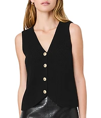 French Connection Mozart V-Neck Sleeveless Rib Knit Vest Top