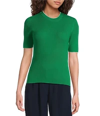 French Connection Mozza Round Neck Short Sleeve Ribbed Sweater Top