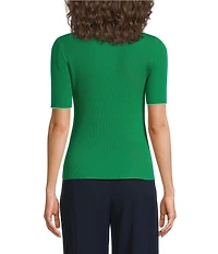 French Connection Mozza Round Neck Short Sleeve Ribbed Sweater Top