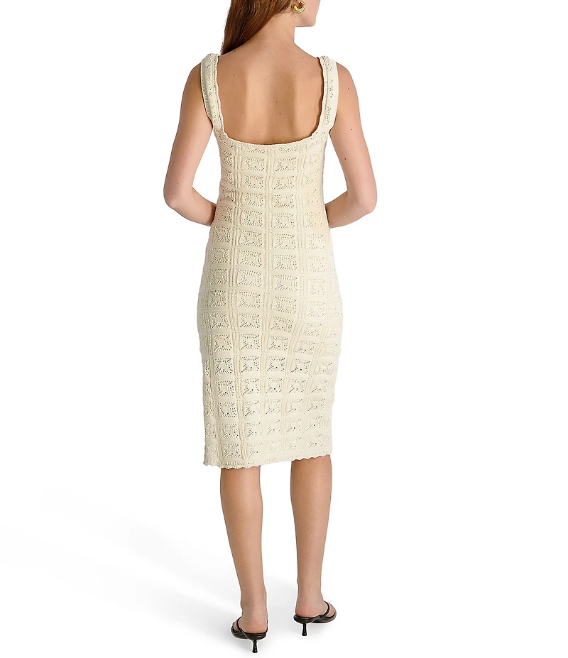 French Connection Nellis Crochet Knit Round Neck Sleeveless Fitted Dress